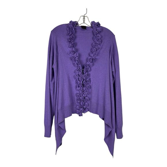 Colour Works Cardigan Size Large Knit Wool Blend Long Sleeve Open Front Purple - Picture 1 of 9